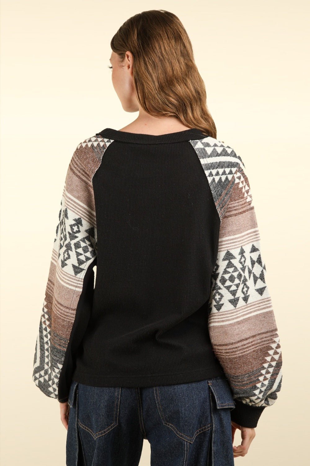 Very J - Black Printed Long Sleeve Knit Top