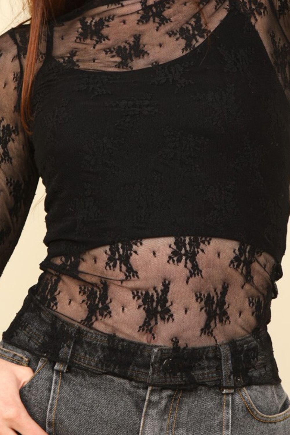 Very J - Black Sheer Mesh Lace Top