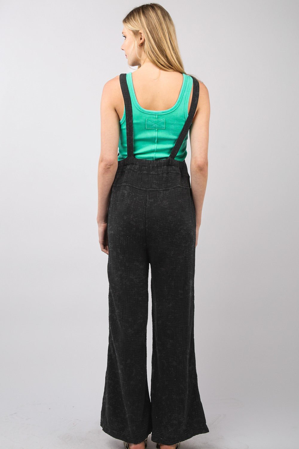 Very J - Black Washed Wide Leg Overalls