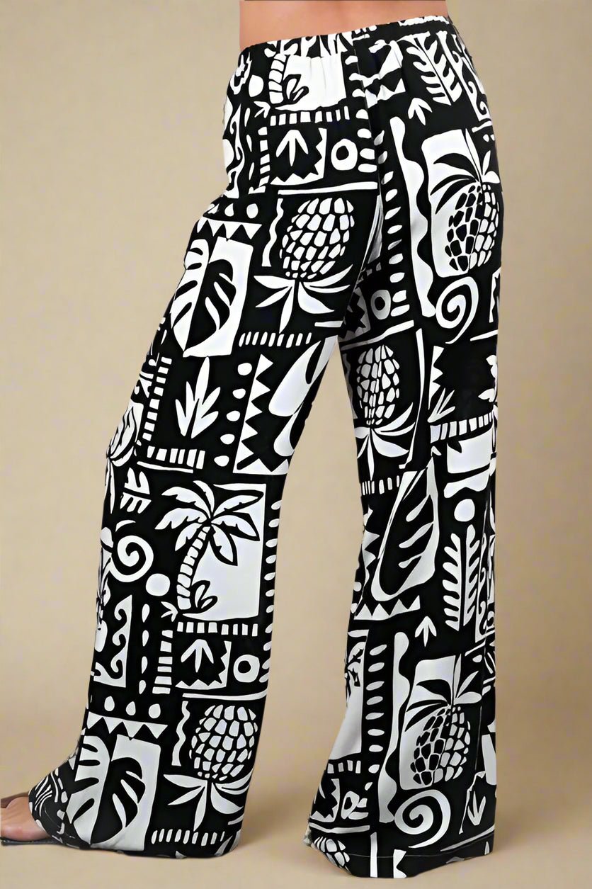 Very J - Black & White Island Print Wide Leg Pants