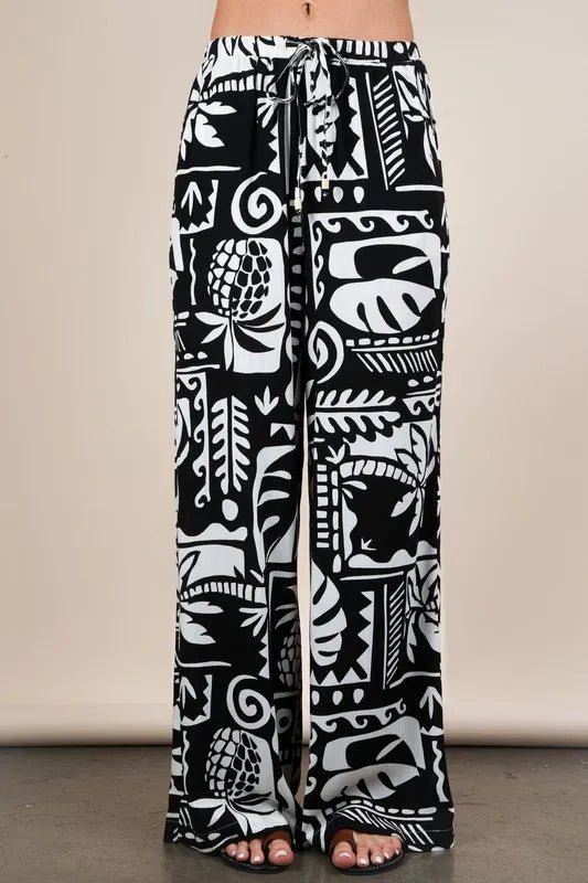 Very J - Black & White Island Print Wide Leg Pants