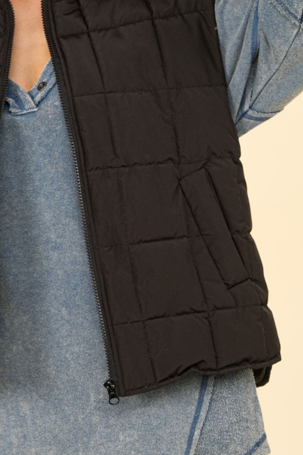 Very J - Black Zip Up Quilted Puffer Vest