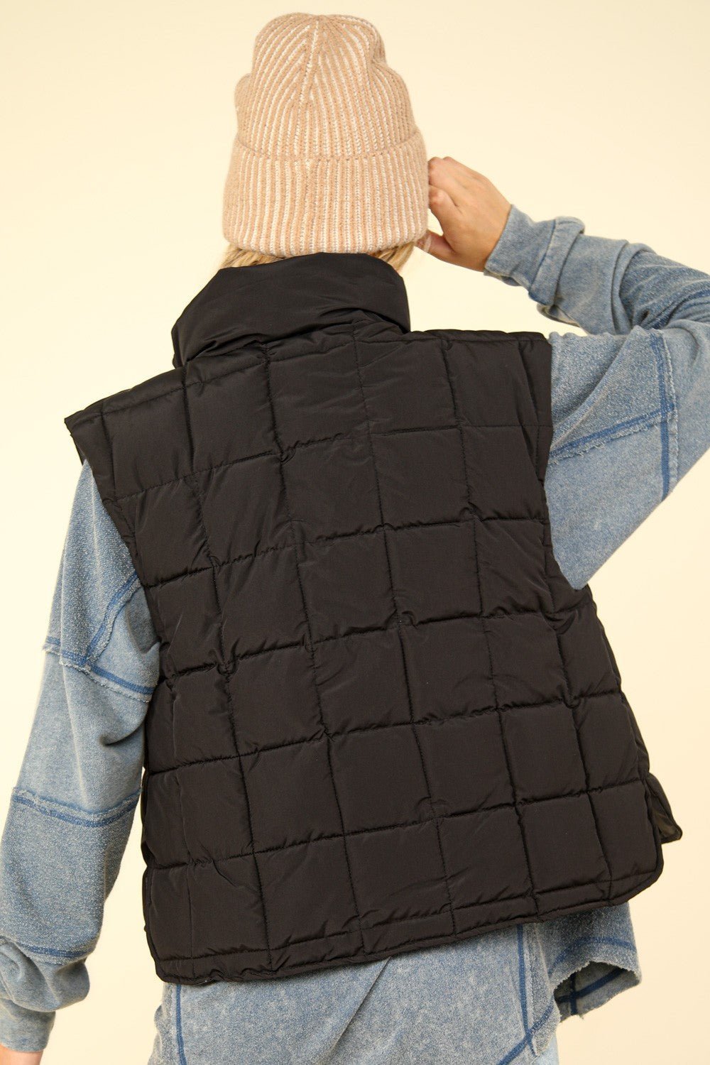 Very J - Black Zip Up Quilted Puffer Vest