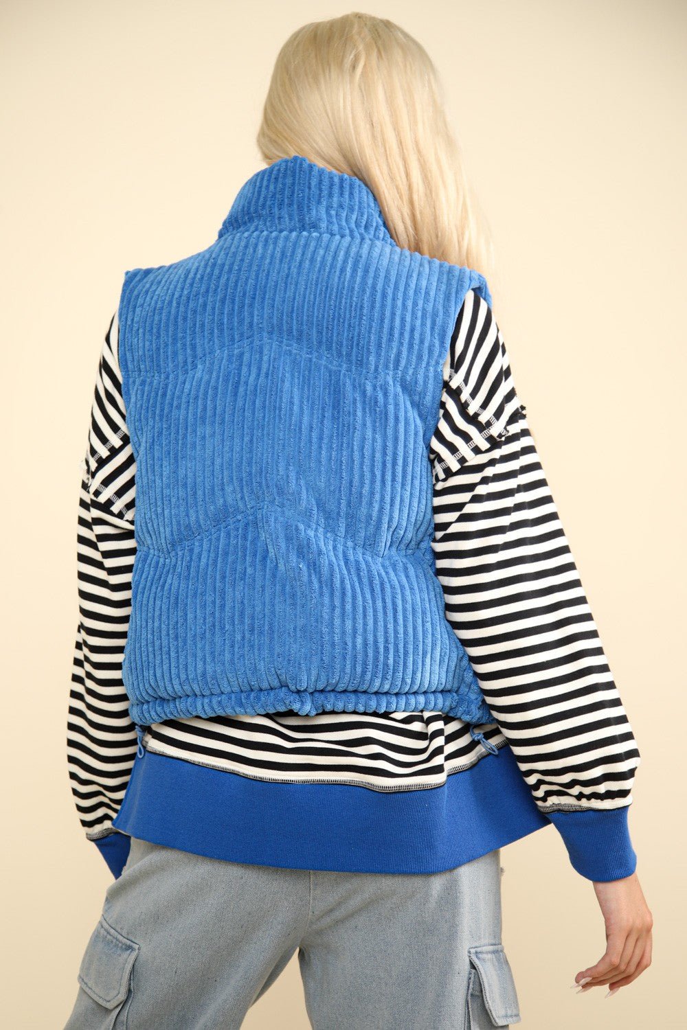 Very J - Blue Zip Up Corduroy Puffer Vest