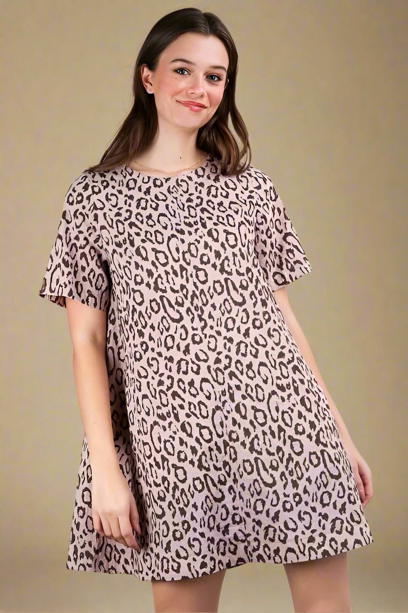 Very J - Blush Leopard Print Mini T-Shirt Dress