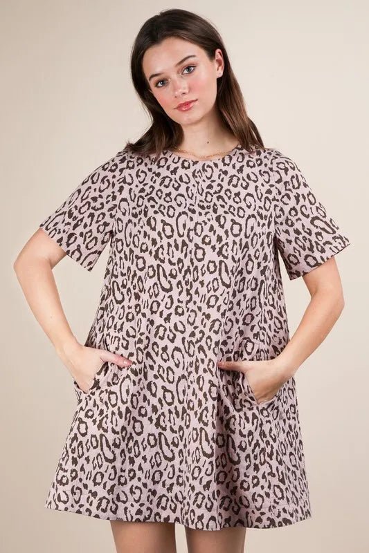 Very J - Blush Leopard Print Mini T-Shirt Dress