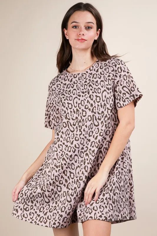 Very J - Blush Leopard Print Mini T-Shirt Dress