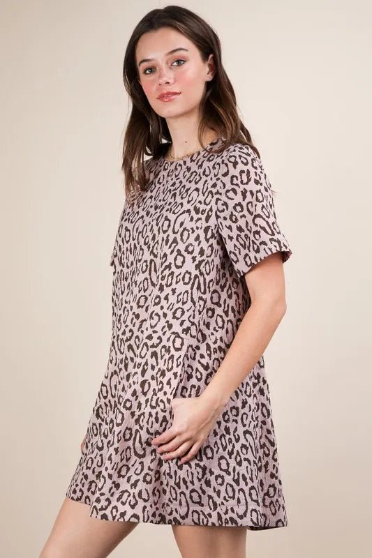 Very J - Blush Leopard Print Mini T-Shirt Dress