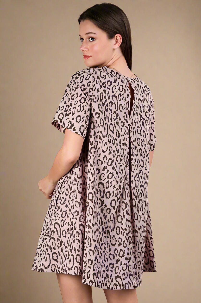 Very J - Blush Leopard Print Mini T-Shirt Dress