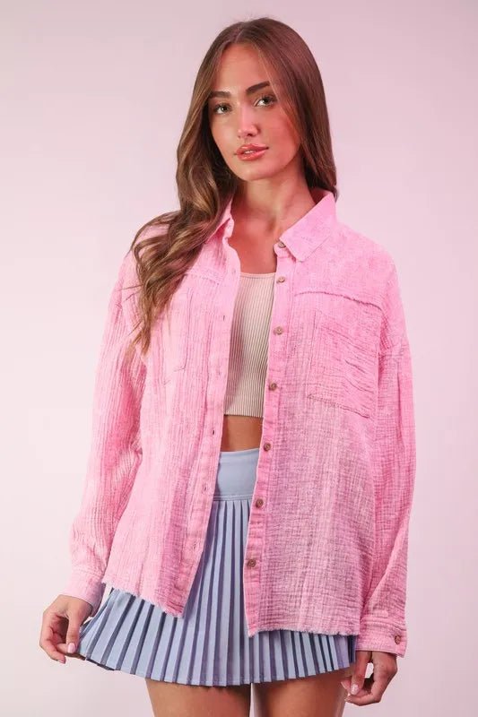 Very J - Bubblegum Pink Textured Button - Down Shirt