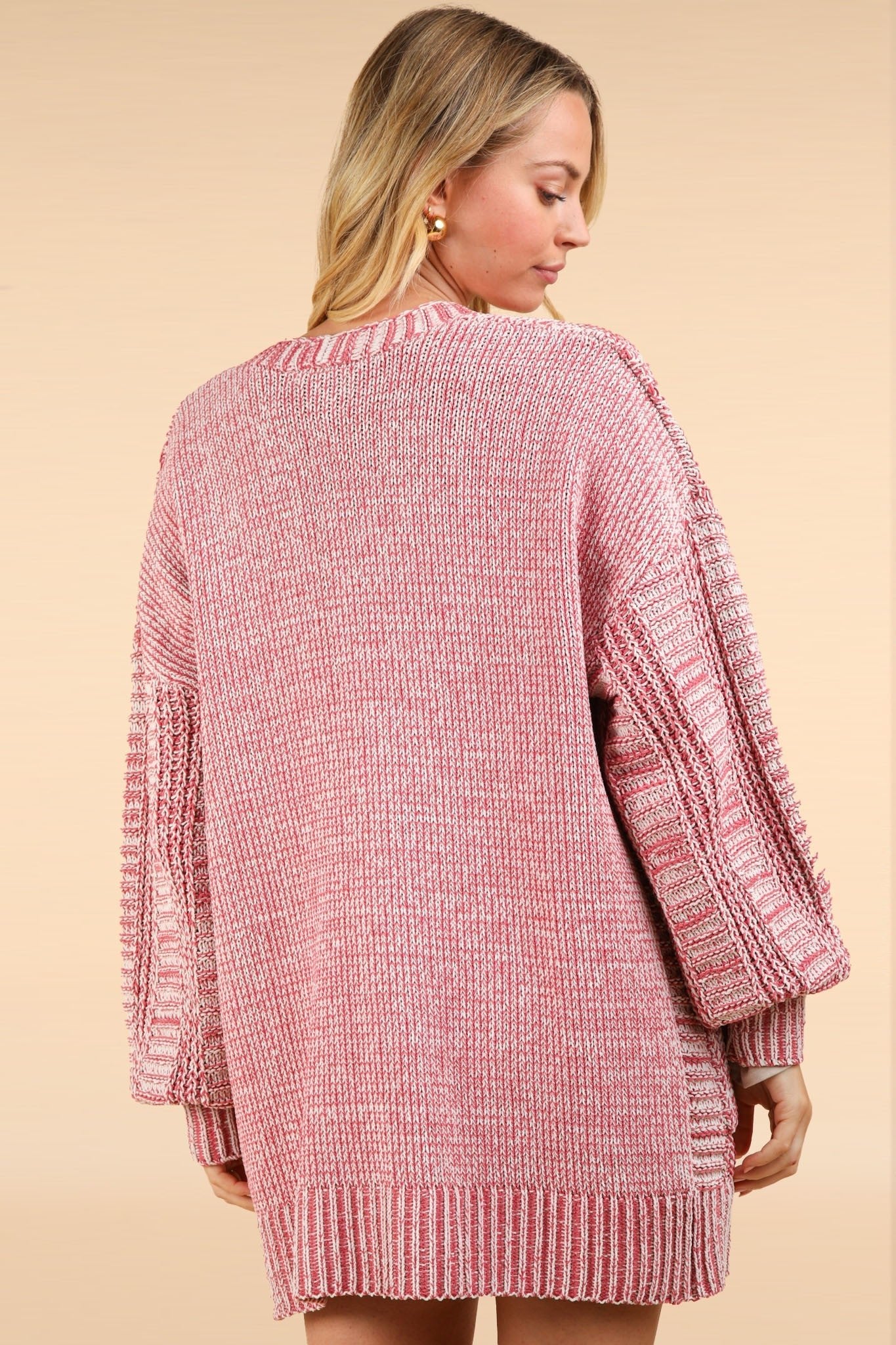 Very J - Cable Knit Open Front Cardigan in Brick