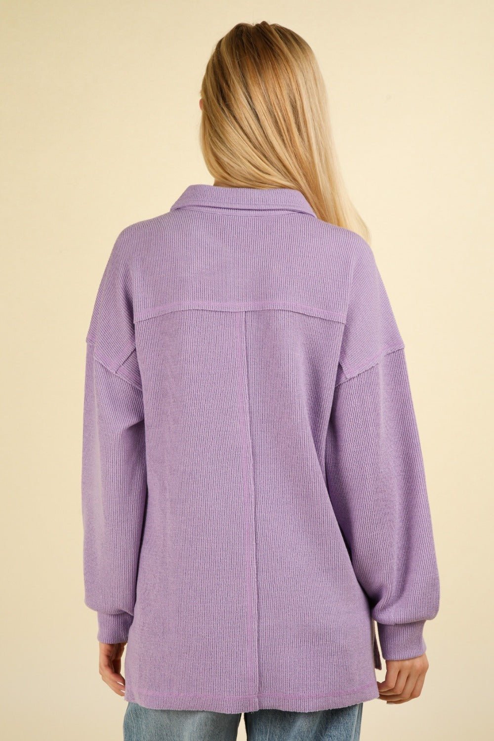 Very J - Collared Half Button Knit Top in Orchid