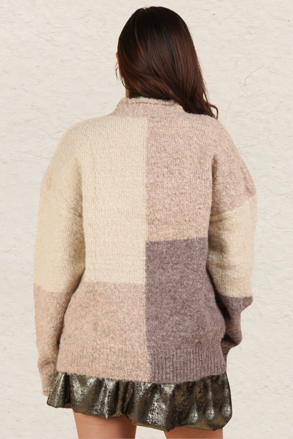 Very J - Color Block Mock Neck Sweater in Cream