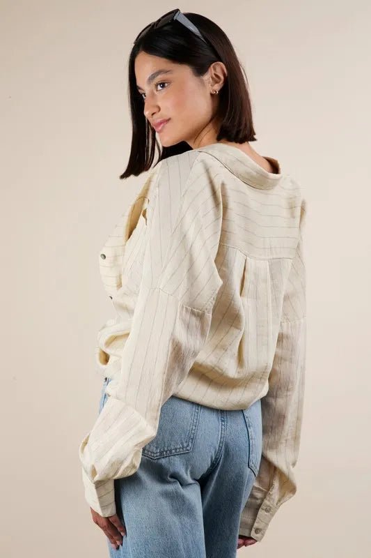 Very J - Cream Pinstripe Button - Down Shirt