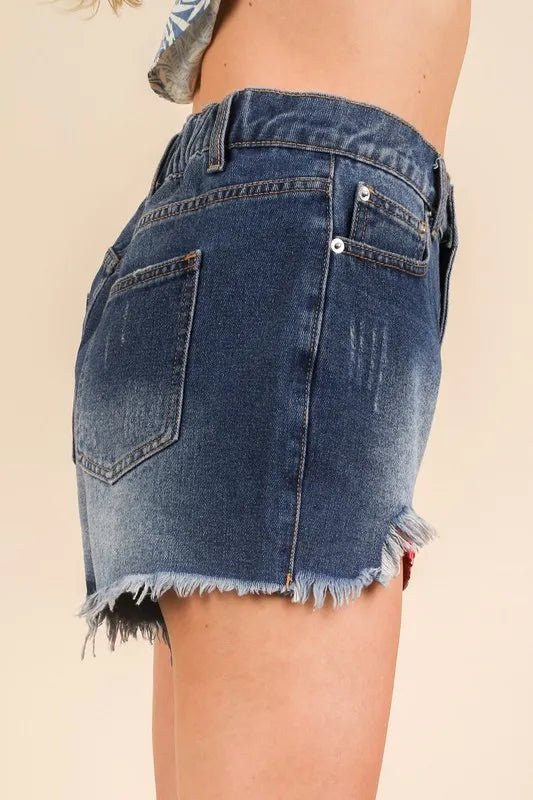 Very J - Dark Wash Denim Flag Shorts