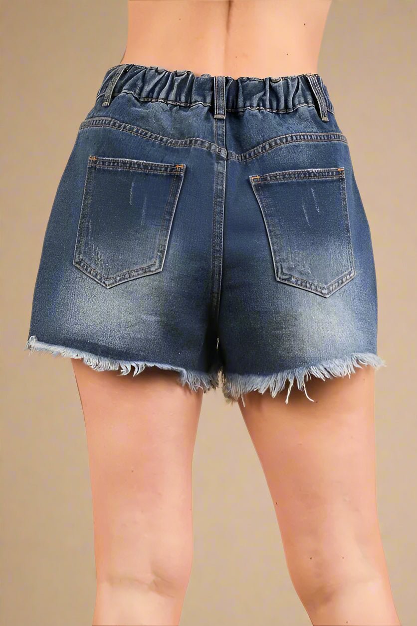 Very J - Dark Wash Denim Flag Shorts