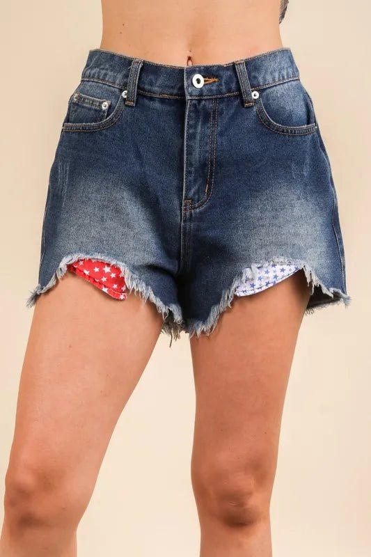 Very J - Dark Wash Denim Flag Shorts