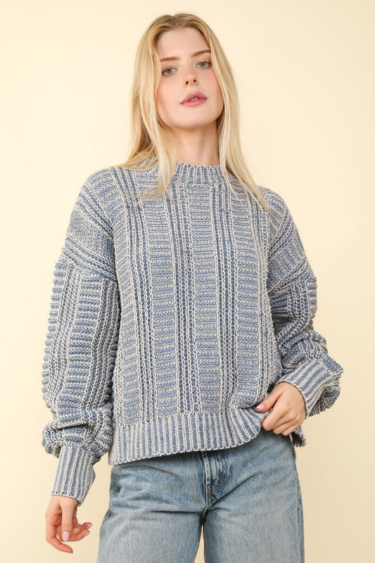 Very J - Denim Blue Two Tone Long Sleeve Sweater