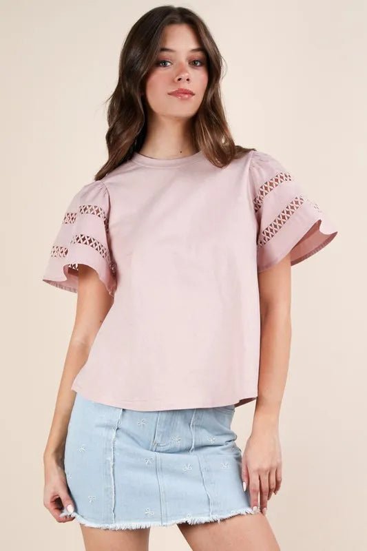 Very J - Dusty Rose Eyelet Puff Sleeve Top