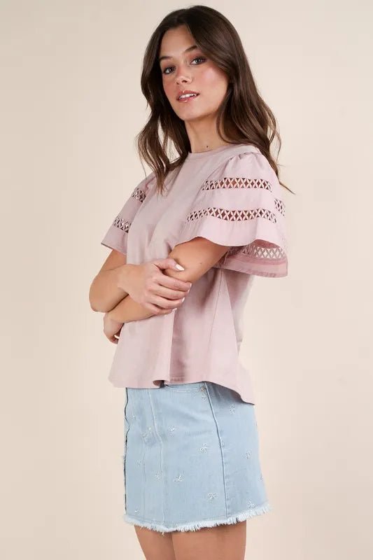 Very J - Dusty Rose Eyelet Puff Sleeve Top