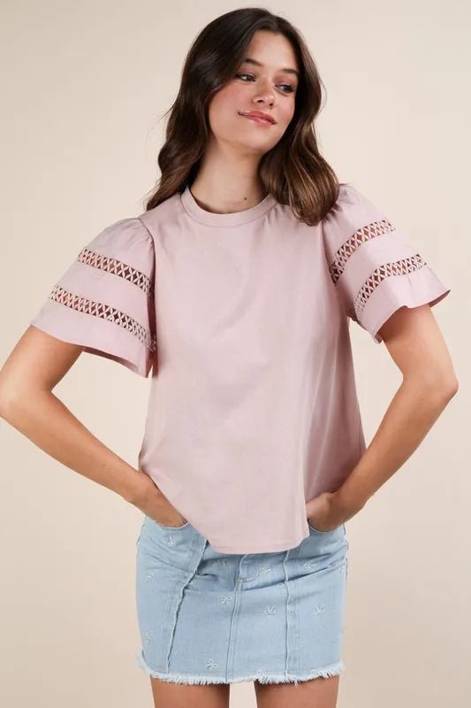 Very J - Dusty Rose Eyelet Puff Sleeve Top