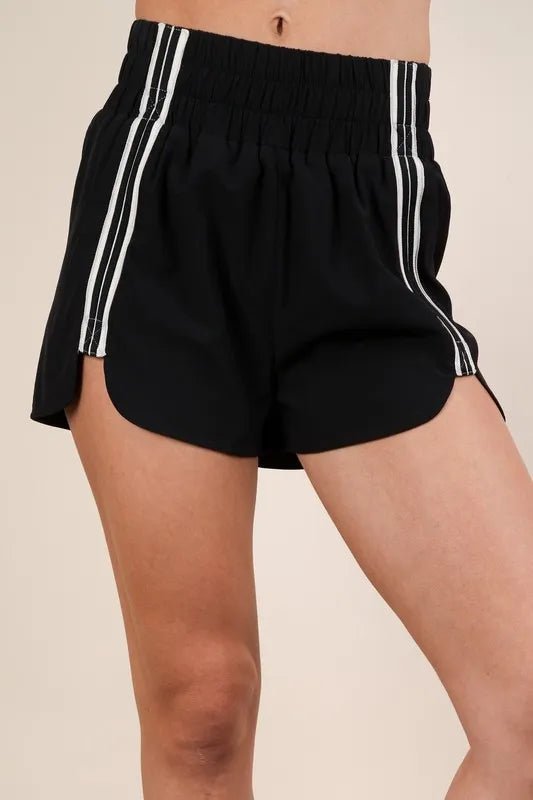 Very J - Elastic Waist Track Shorts – Black Striped
