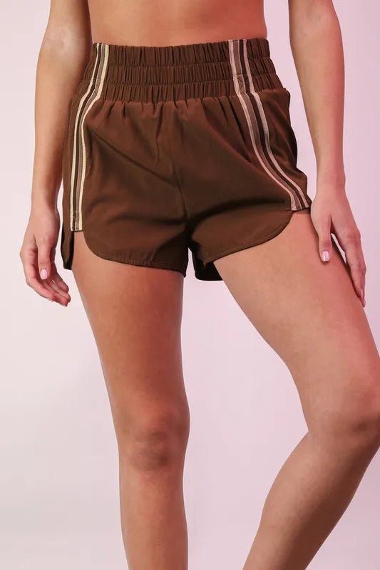 Very J - Elastic Waist Track Shorts – Cocoa Brown Striped