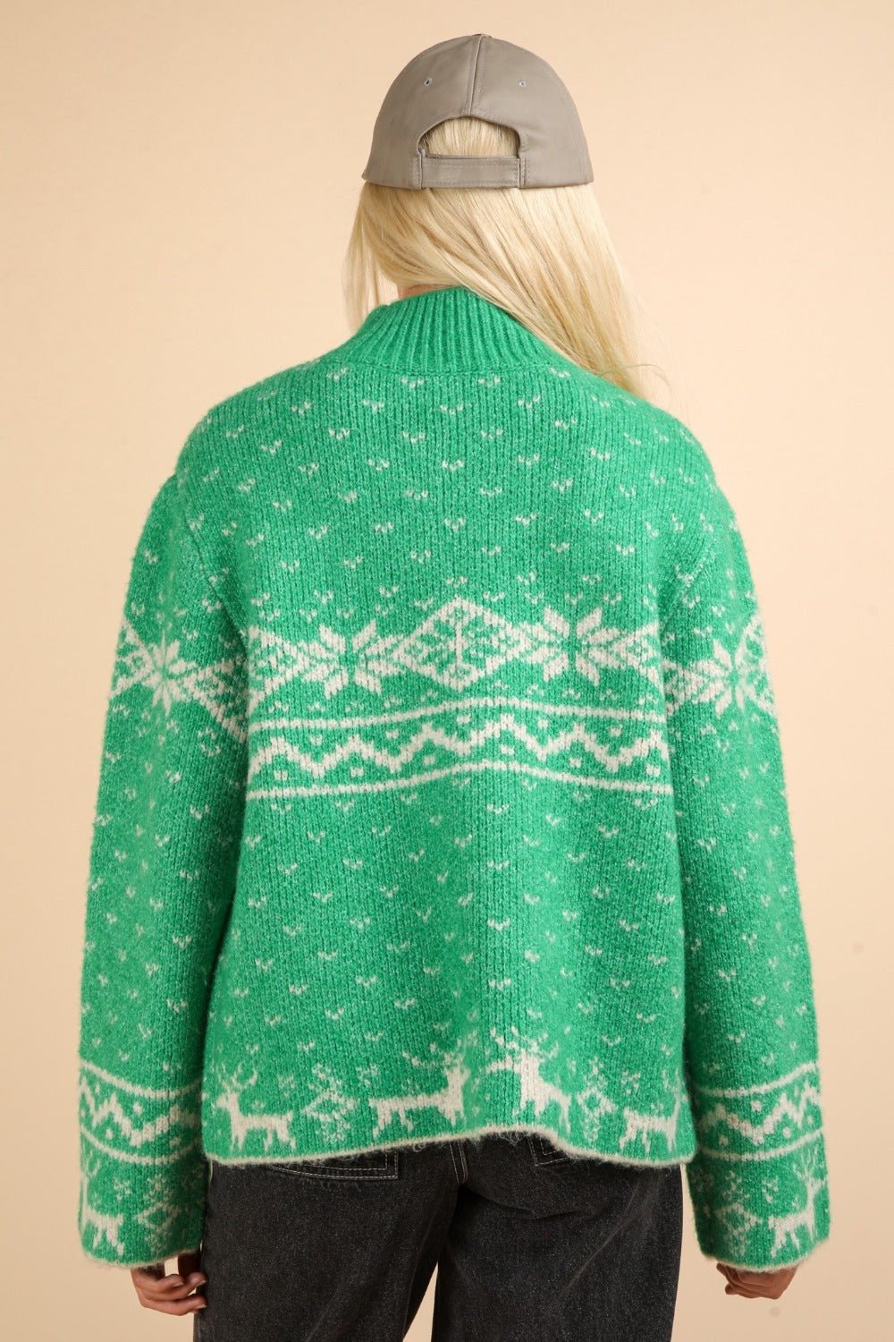 Very J - Green Christmas Design Mock Neck Sweater