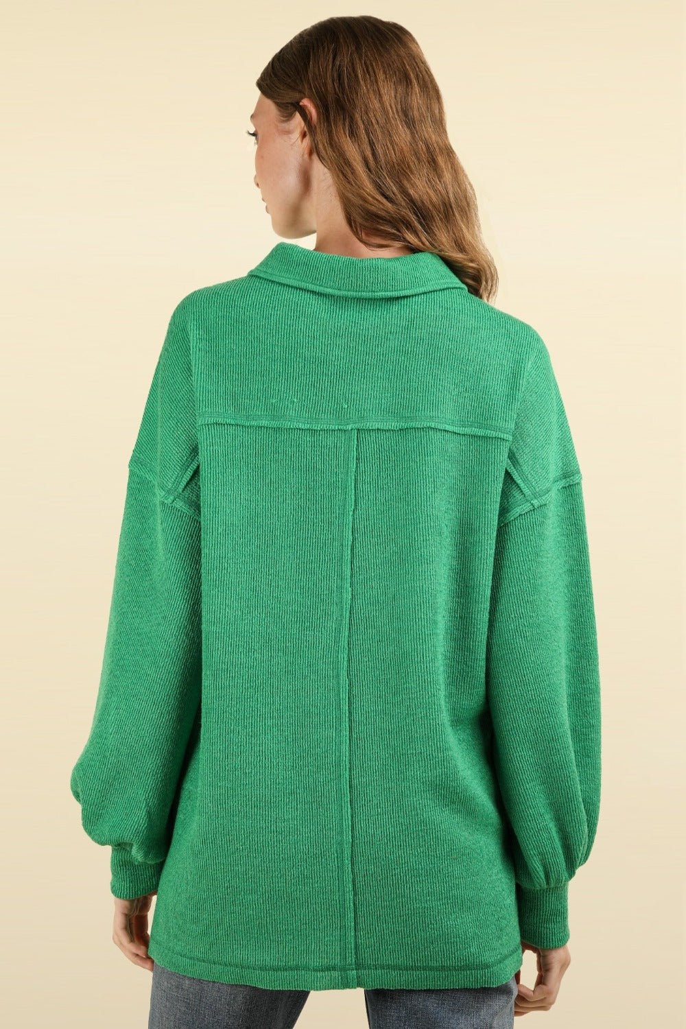 Very J - Green Collared Half Button Knit Top