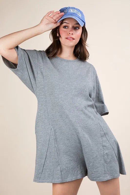 Very J - Heather Gray Mineral Wash T-Shirt Romper