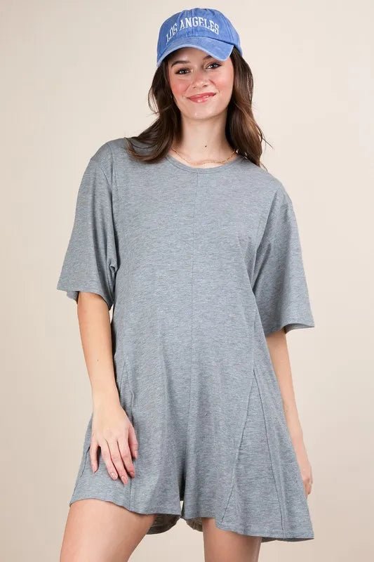 Very J - Heather Gray Mineral Wash T-Shirt Romper