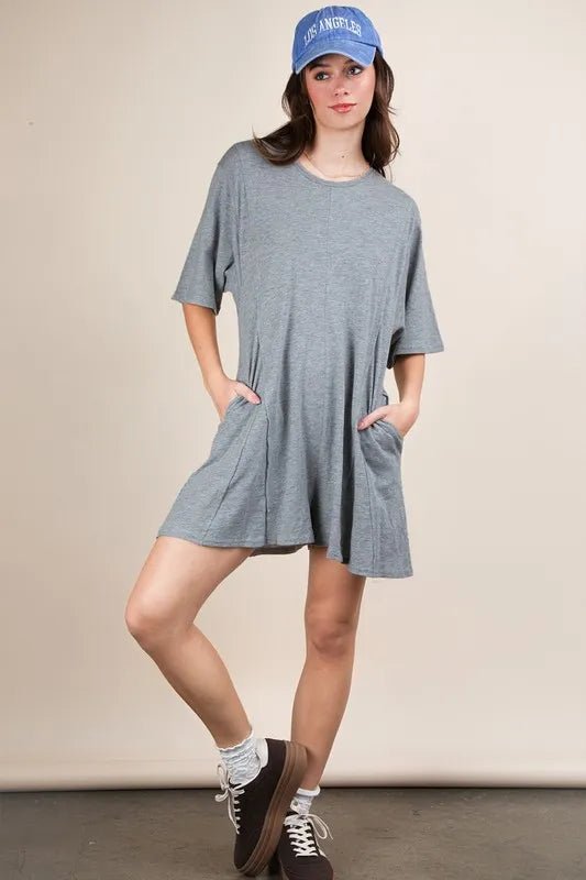 Very J - Heather Gray Mineral Wash T-Shirt Romper