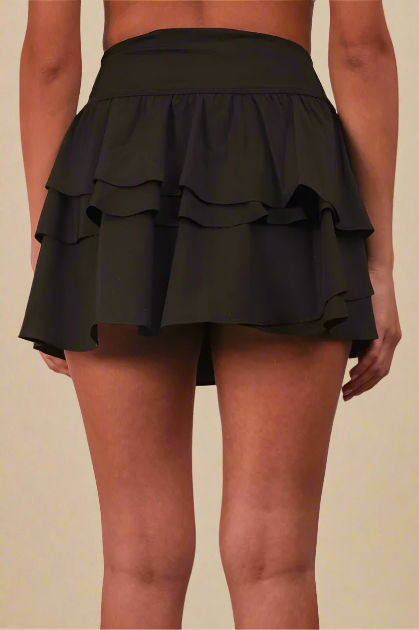 Very J - High Waist Ruffle Layer Skort – Black