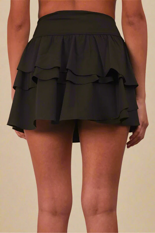 Very J - High Waist Ruffle Layer Skort – Black