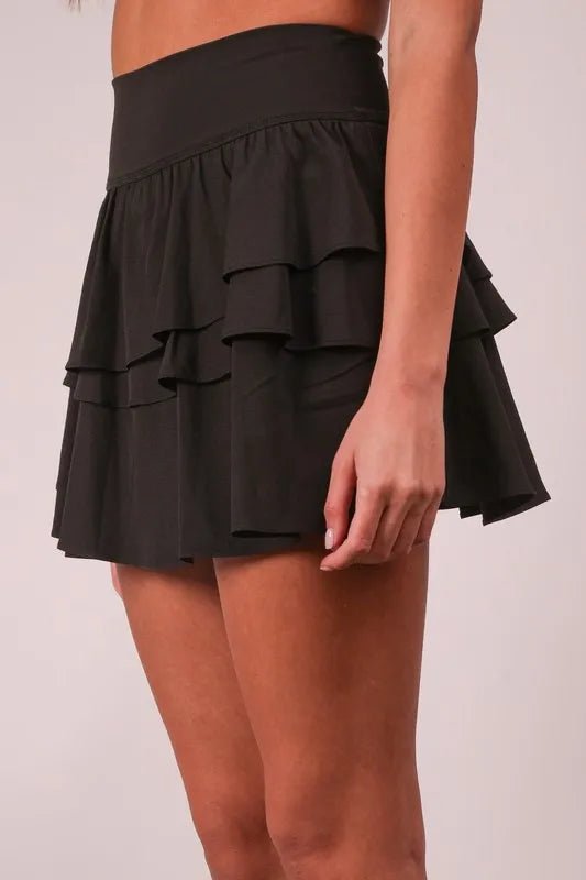 Very J - High Waist Ruffle Layer Skort – Black