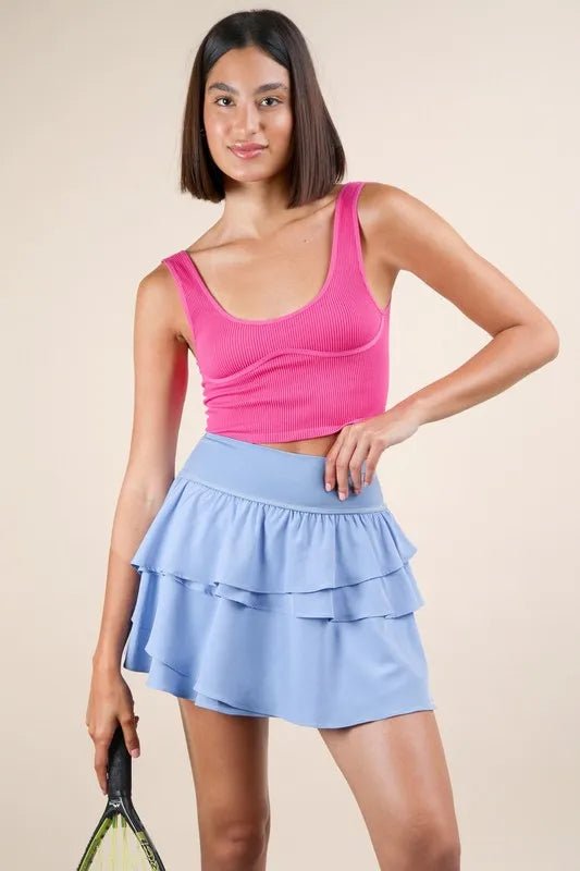 Very J - High Waist Ruffle Layer Skort – Sky Blue