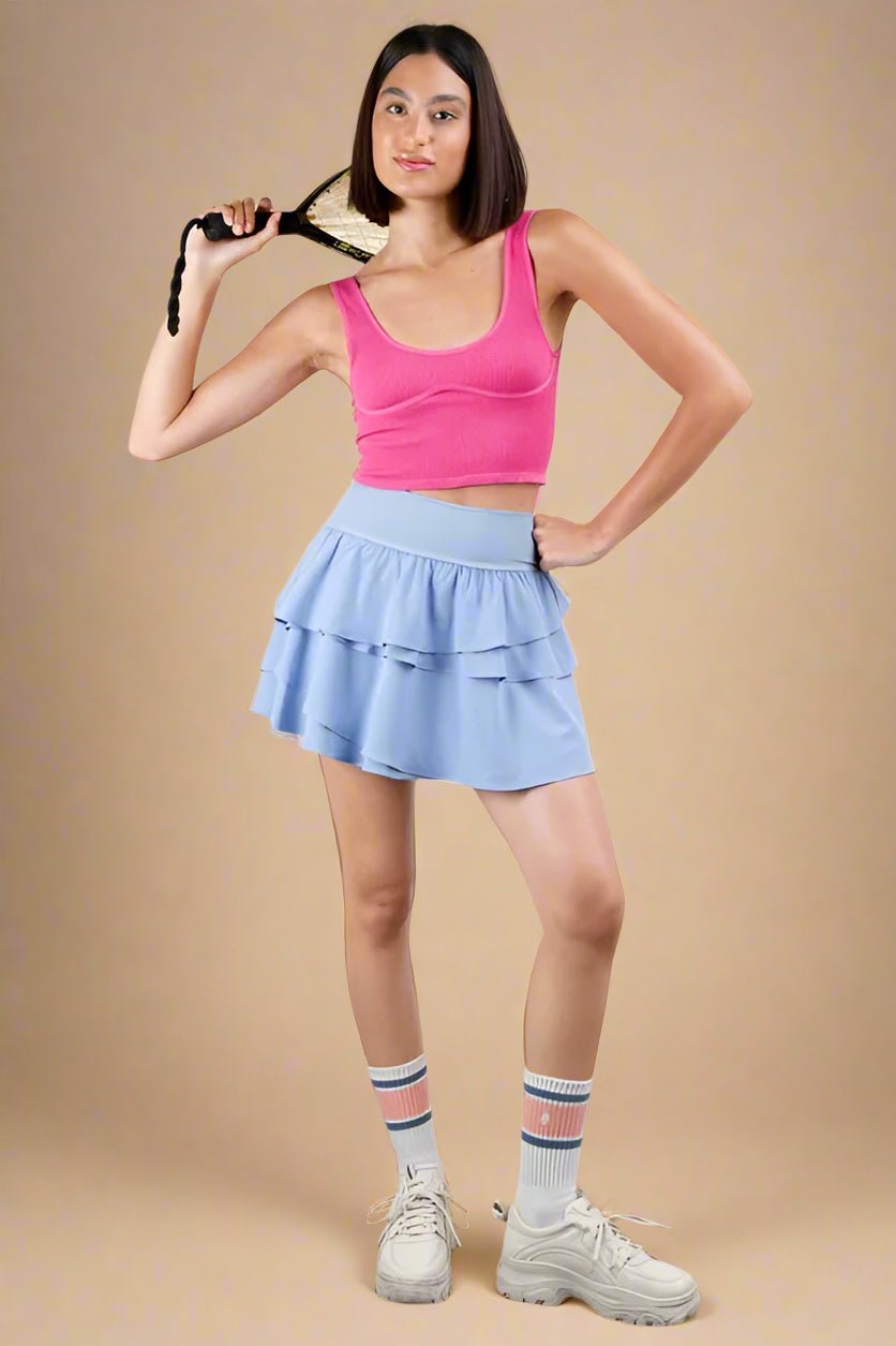 Very J - High Waist Ruffle Layer Skort – Sky Blue