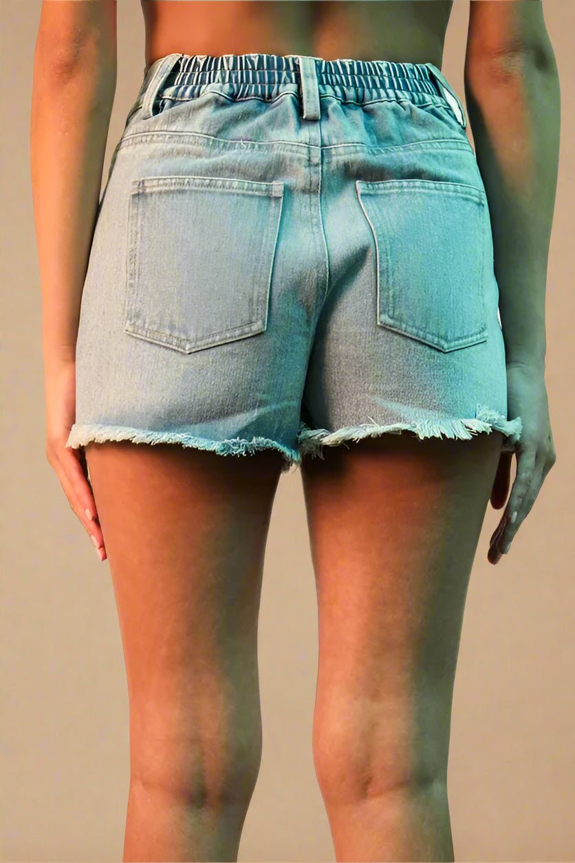 Very J - Light Wash Stars & Stripes Frayed Denim Shorts