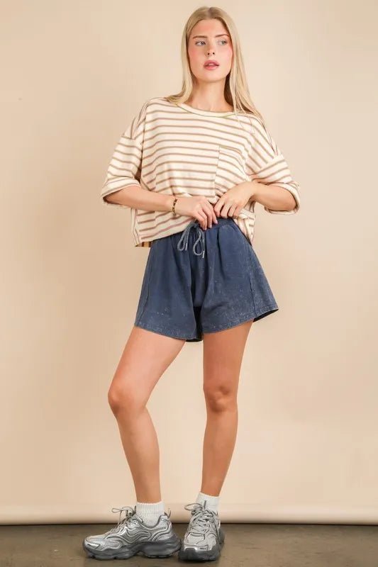 Very J - Mineral Wash Navy French Terry Shorts
