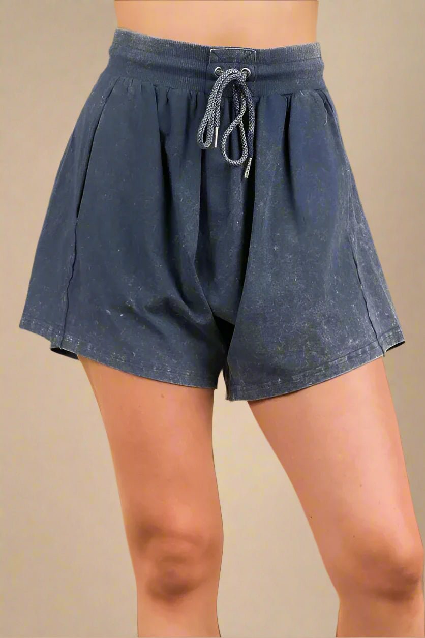 Very J - Mineral Wash Navy French Terry Shorts