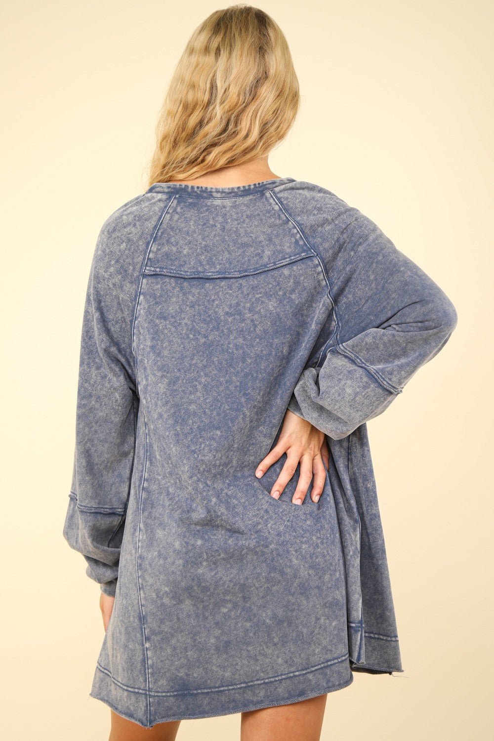 Very J - Mineral Washed Oversized Mini Dress in Denim Blue