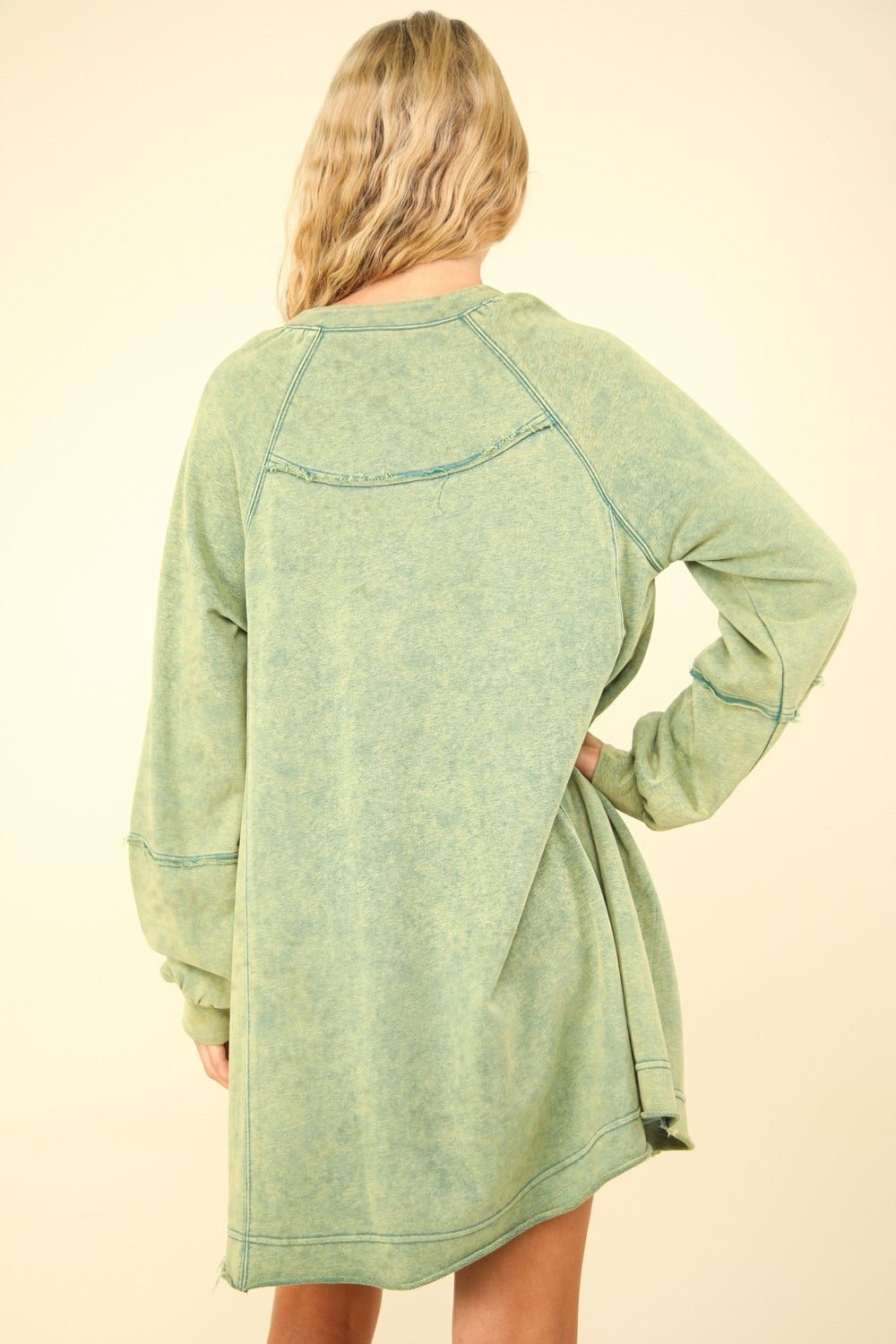 Very J - Mineral Washed Oversized Mini Dress in Forest