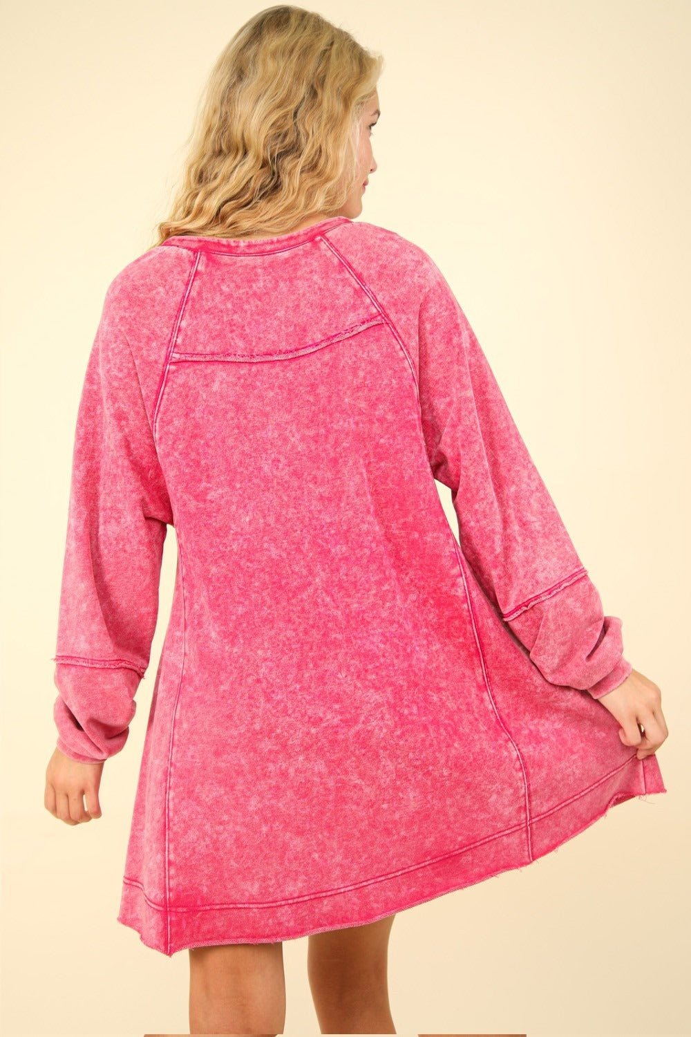 Very J - Mineral Washed Oversized Mini Dress in Magenta