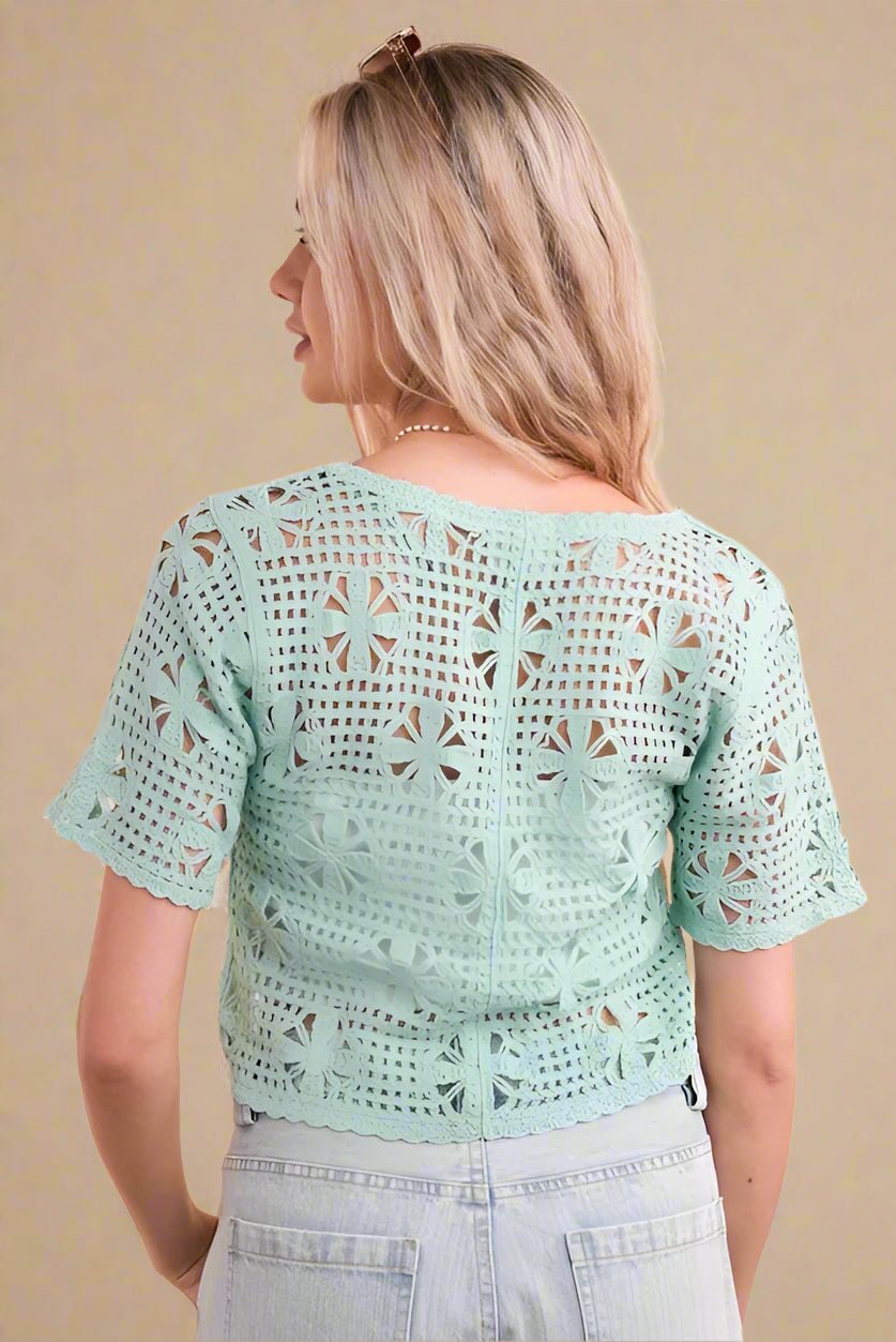 Very J - Mint Crochet Tie - Front Cardigan Top