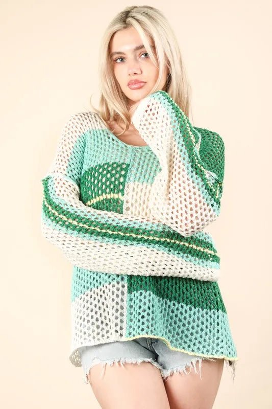 Very J - Mint Meadow Open Knit Pullover Sweater