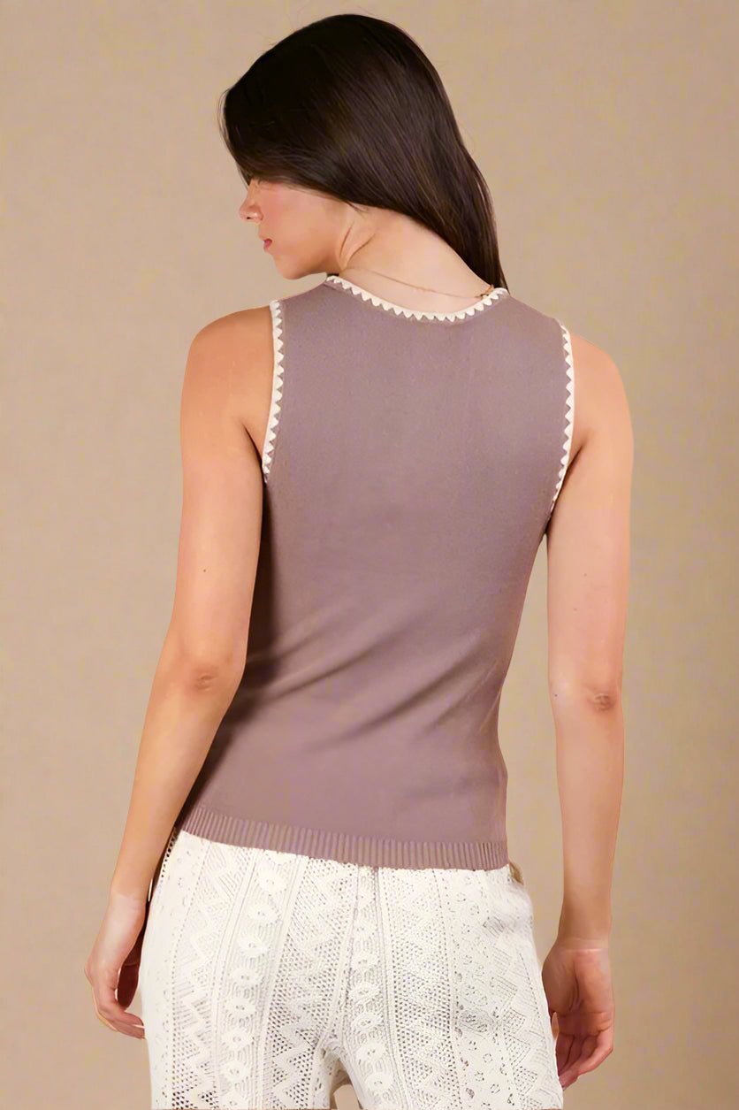 Very J - Mocha Scallop Trim Knit Tank