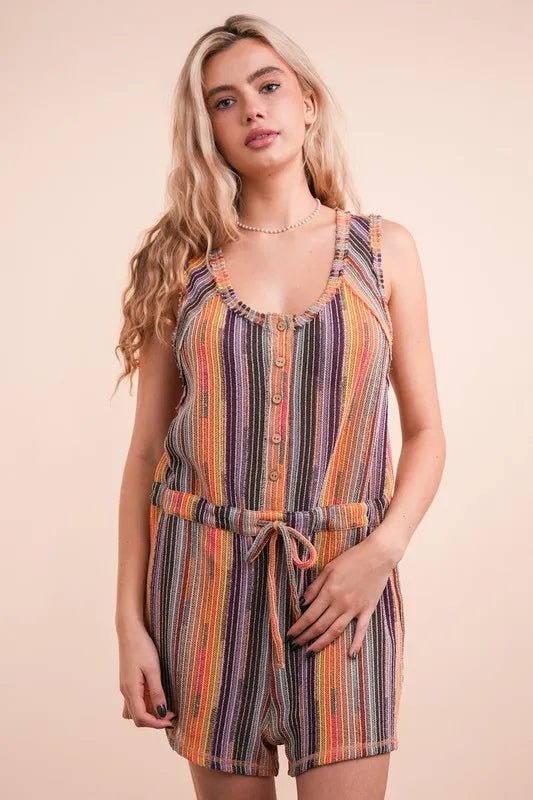 Very J - Multicolor Baja Stripe Button Front Romper
