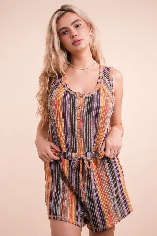 Very J - Multicolor Baja Stripe Button Front Romper