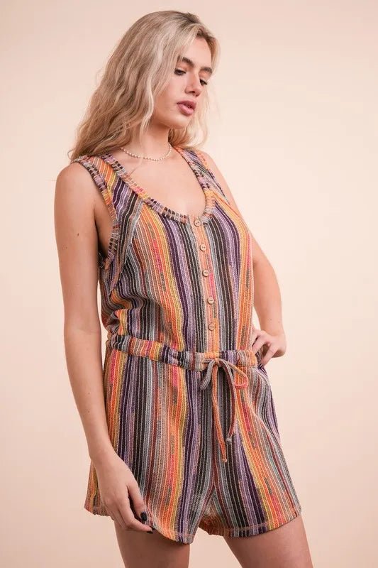 Very J - Multicolor Baja Stripe Button Front Romper