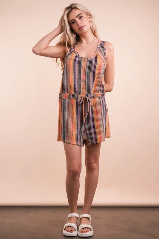 Very J - Multicolor Baja Stripe Button Front Romper